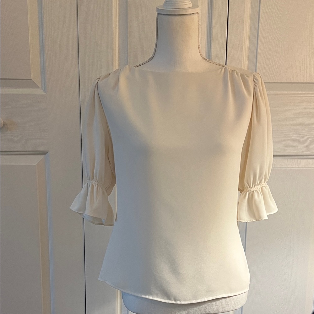 Ann Taylor Cream Blouse with Ruffled Sleeves